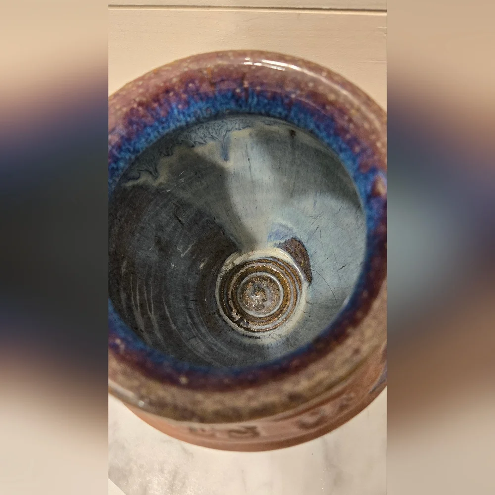 Handcrafted Studio Pottery Ceramic Vase - Blue, Brown and Purple